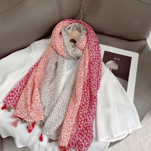 Spain Fashion Small Polka Floral Tassel Viscose Shawl Scarf Lady Print Ombre Wrap Pashmina Bufandas Muslim Hijab Sjaal 180*90Cm