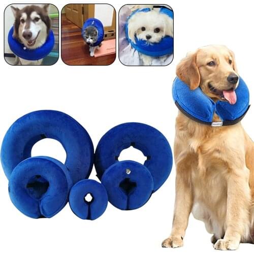 Blue Inflatable Dog Collar Cat Pet Neck Collar Soft Pvc+Short Plush Outer Ring Wound Cone Protection Pet Accessories
