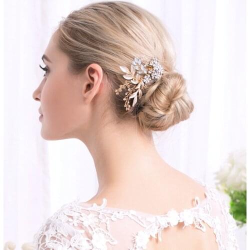 Rhinestone Flower Leaf Bridal Hair Comb for Girls Crystal Hair Ornaments Jewelry Wedding Hair Accessories