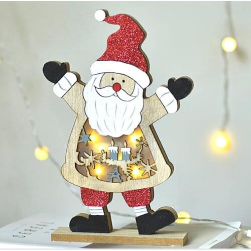 Luminous Wood LED Decorations Ornaments Santa Claus Snowman Elk Shape Night Light Christmas Shop Window Display Mold
