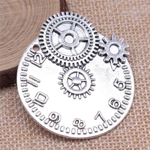 WYSIWYG 1pcs 45x42mm Vintage Charm For Jewelry Making Antique Bronze Steampunk Gear Clock Pendants Charm Gear Clock Steampunk