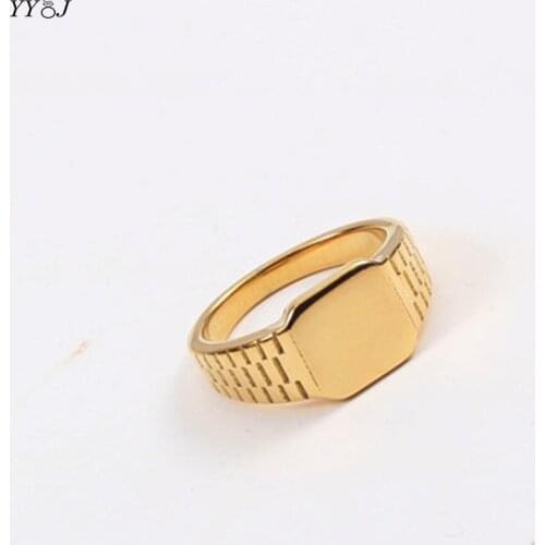 Old dad flat square gold signet ring for women stainless steel gold plated vintage classic bold ring punk fashion 2021