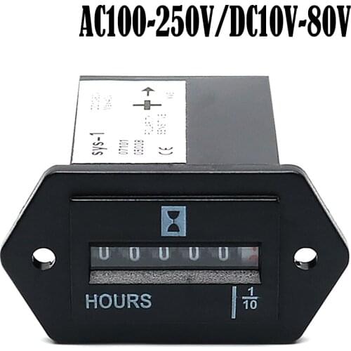 1Pc Black Generator Sealed Hour Meter Counter Tractor Truck Hourmeter Rectangle DC 10V-80V AC 100-250V for Boats Tractors Cars