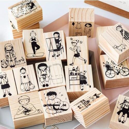 1pcs Simple Life Series Retro Wooden Rubber Stamps for Scrapbooking Stationery Decorative Dairy Book Bookmark Standard Stamp
