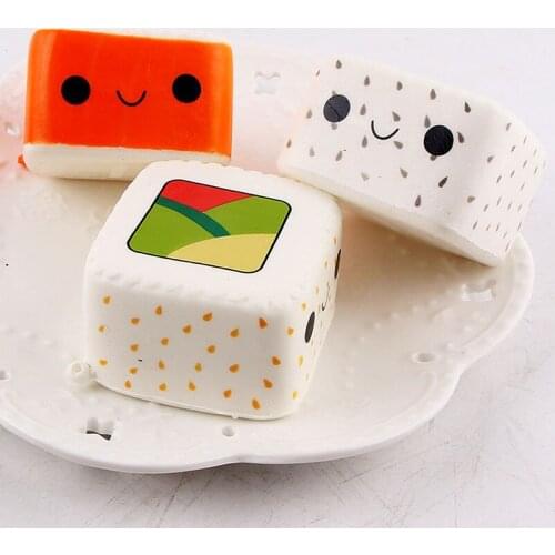 1PC Simulation Japanese Square Rice Ball Sushi Jumbo Squishy Soft Kawaii Toys Squeeze Phone Strap DIY Decor Child Kids Gift Toy