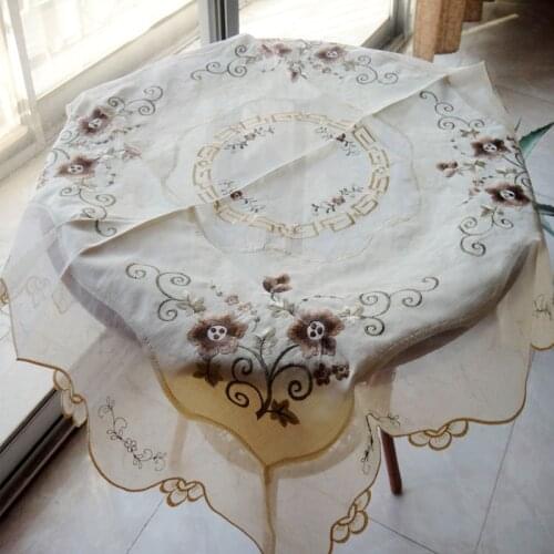 New 85*85cm Embroidery Art Tablecloth 1Pcs Pastoral Round Square Dining Table Cloths Home Table Cover Decoration House Cloth Mat