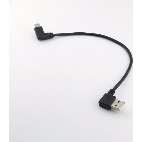10pcs USB 2.0 Male Plug Left Angled to USB 3.1 Type C Male Data Charger Adapter Cable 25cm