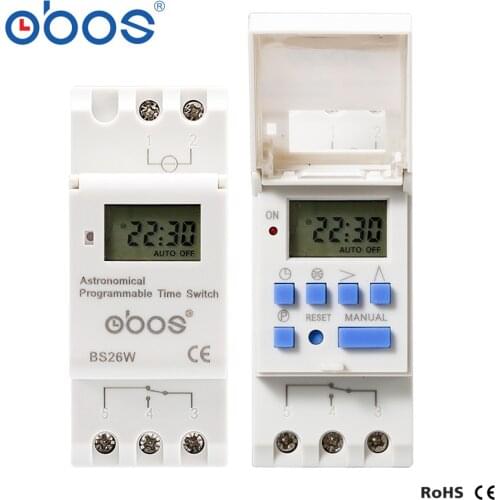 Latest sunrise sunset automatic adjustment 220v timer switch with 16times on/off per day /weekly time set range 1min-168H OBOS