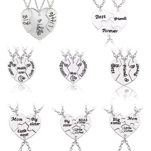 BBF 3PCS/Set Broken Love Heart Necklace Big Sister Mom Little Sisters Pendant Family Necklaces&Pendants For Women Drop Shipping