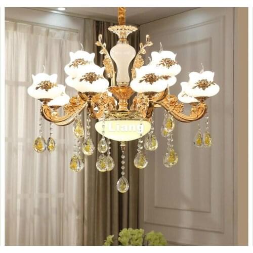 Free Shipping Zinc Alloy Simulated Jade LED Crystal Chandeliers Modern Lighting Fixture With 6L/8L/10L/12L/15L For Home Lighting