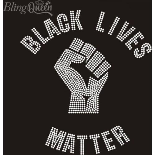 BlingQueen 25PCS/LOT Korean Hot Fix Rhinestone Transfers Motifs Strass Iron On Patches Black Lives Matter Design