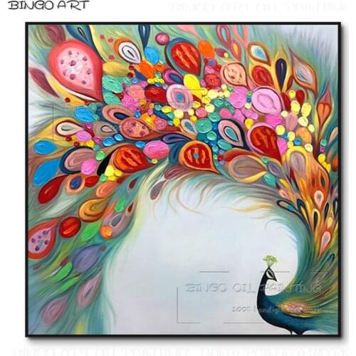 Great Artist Hand-painted Cheap Price Peacock Oil Painting on Canvas Handmade Animal Artwork Peacock Picture for Wall Decoration