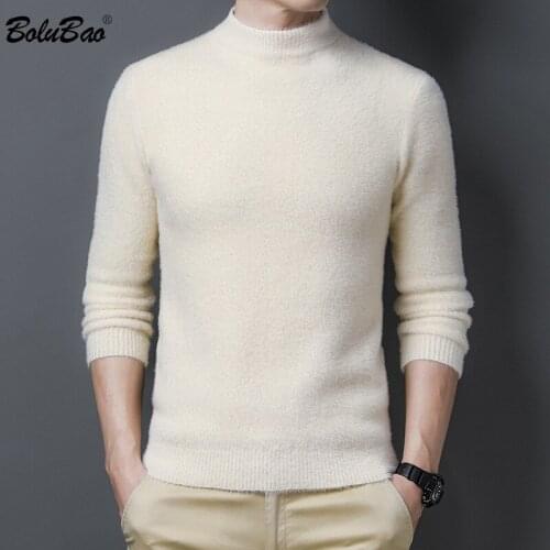 BOLUBAO New Men Solid Slim Sweater Autumn Winter Brand Mens Warm Pullover Sweaters Half High Collar Casual Sweaters Tops Male
