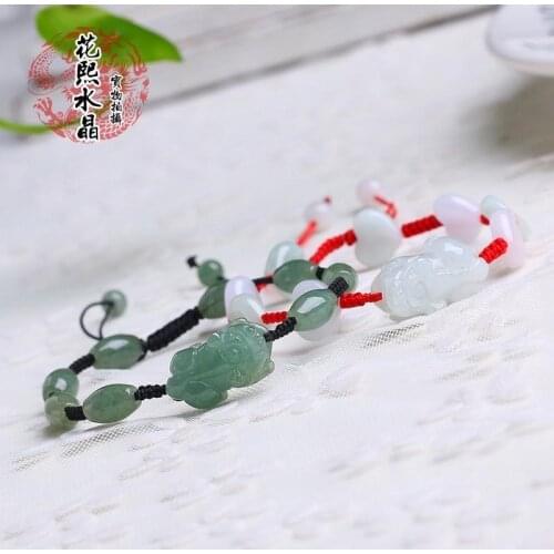 Natural Jade Emerald Pixiu beads Bracelet Adjustable Bangle Charm Jewellery Fashion Accessories Hand-Carved Man woman Amulet