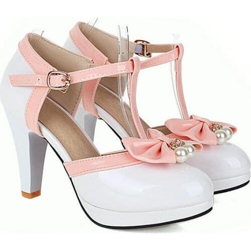 Children Girl High heel Shoes For Kids Princess Sandals Fashion Pearl Bow Thick Heel Shallow Female High heels For Party Wedding