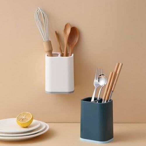 Double grid chopstick cage kitchen wall hanging chopsticks basket tableware drain rack tachyon spoon storage box