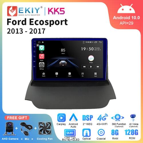 EKIY 9'' QLED 1280*720P Android 10.0 Car Radio For Ford Ecosport 2013 - 2017 Multimedia Video Player Stereo Navi GPS Head Unit