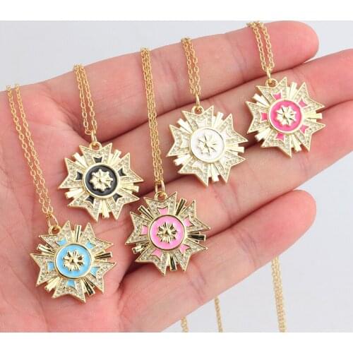 Enamel Polygon Pendant Necklace Zircon For Women Colorful Charm Gold Copper Necklace Jewelry For Girls Lover Gift