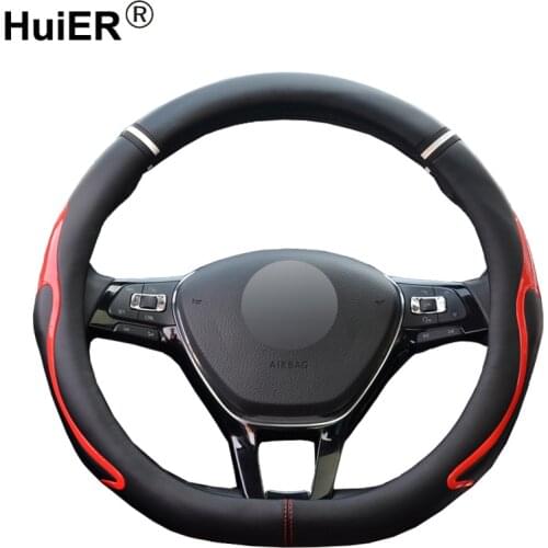 HuiER Car Steering Wheel Cover D Shape 6 Colors For Volkswagen VW Golf R Alltrack Passat Citroen C3 XR New Elysee C4 Sega C4L
