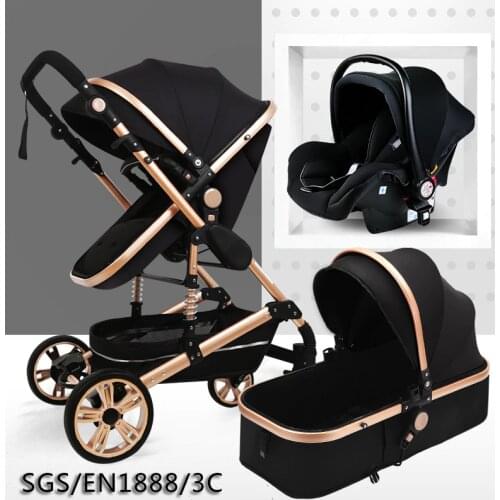 Multifunctional 3 in 1 Baby Stroller High Landscape Stroller Folding Carriage Gold Baby Stroller Newborn Stroller Free Shipping