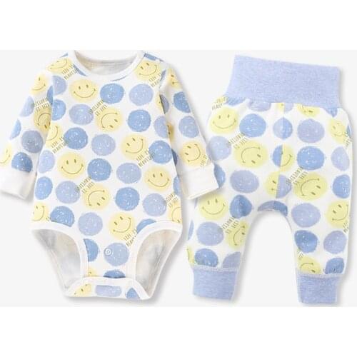 Baby clothes set baby boy girl bodysuit high waist pants children spring autumn cotton pajamas long sleeve kid clothing 2pcs