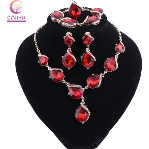 African Beads Jewellery Set Red Crystal Wedding Necklace Set Womens Clothing Accessories Bridal Jewelry Sets