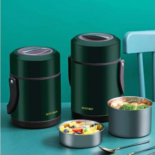 1.3L/1.6L/1.9L Big Capacity 304 Stainless Steel Vacuum Insulated Lunch Box Four Layers Insulated Barrel Adult Students Lunch Box