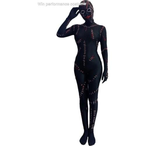 Halloween Outfit Bodysuit Singer Party Show Shining Wear Stage Rhinestone Costume Black mask headgear Cosplay Adult Scary
