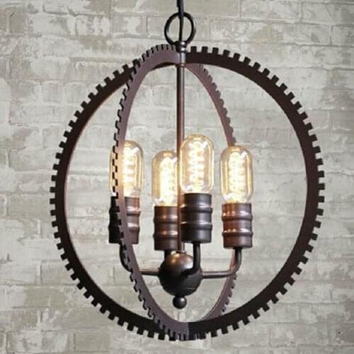 L Retro industrial style American art stair chandelier designer creative gear personality bar wrought iron lamps led