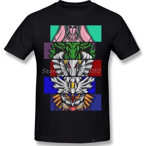 Men Knights Of The Zodiac Manga Series Black T-Shirt Saint Seiya Pure Cotton Tees Harajuku TShirt