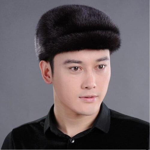 Men mink fur hat Mens Genuine Mink Fur Cap Winter Warm Top Hat Headgear Beanie Beret Newsboy Cap
