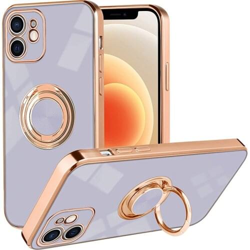 Plating Gold Edge Ring Holder Shiny Case for IPhone 12 11 Pro Max XS XR 7 8 Women Girls Slim Soft Flexible TPU Protection Cover