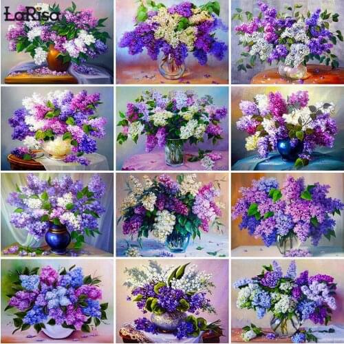 Flower 5D DIY Diamond Painting Lilac Full Square Round Diamond Embroidery Vase And Flower Cross Stitch Kit for Home Decoration