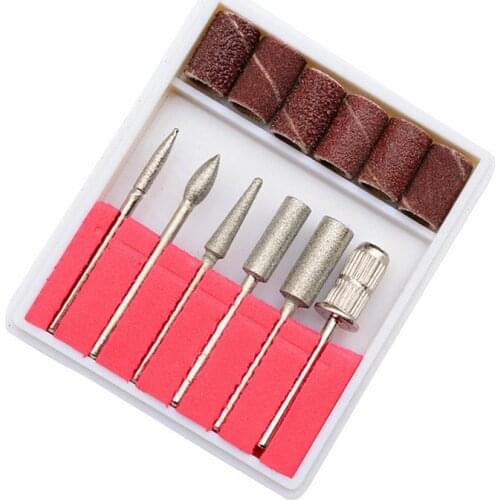 6 PCS Drill Bits Nail Art Sanding for Electric Nail File Machine Replacement Polishing Shaping Metal Bits with Box Sanding