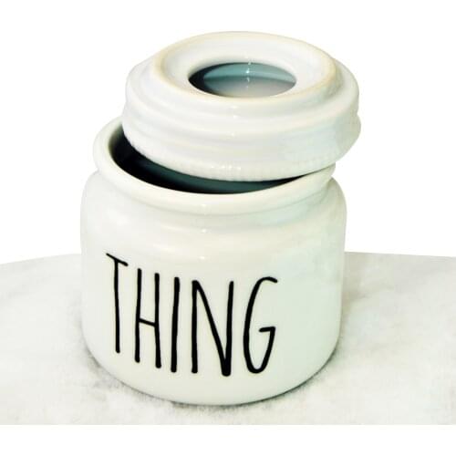 Art White Ceramic Black "THING" Desk Table Organizer Canister Jar Cotton Ear Bud Pad Sugar Candy Kitchen Bathroom Storage Holder