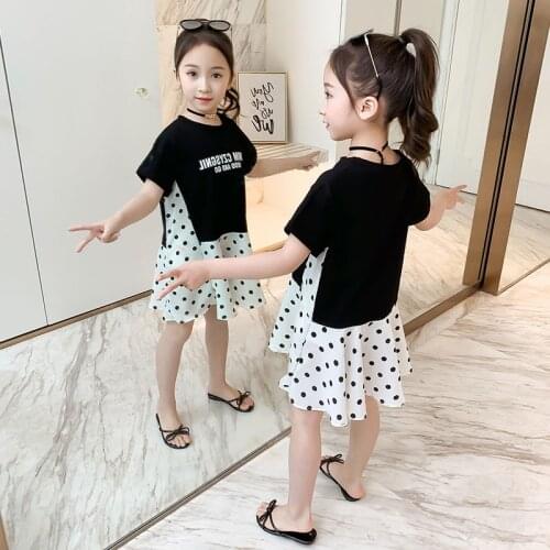 2021One Piece New Girls' Summer Fashionable Polka Dot Gauze Dress Little Girl Childrens Short Sleeve Dress