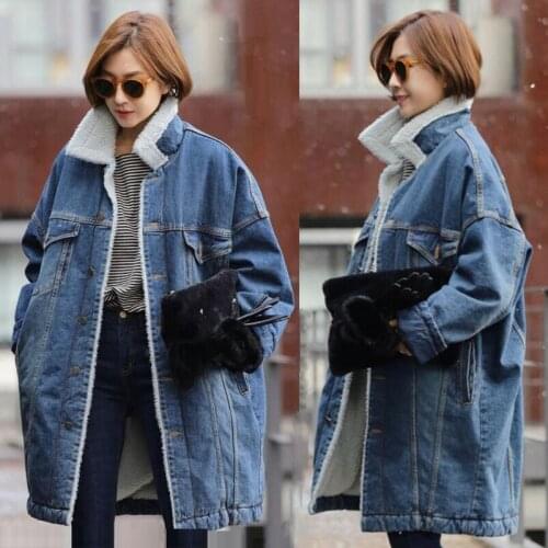 Spring Autumn Winter New 2021 Women Wool jean Coat With Pockets Warm Jeans Coat Female Jacket Long Bomber Denim Jacket for Women