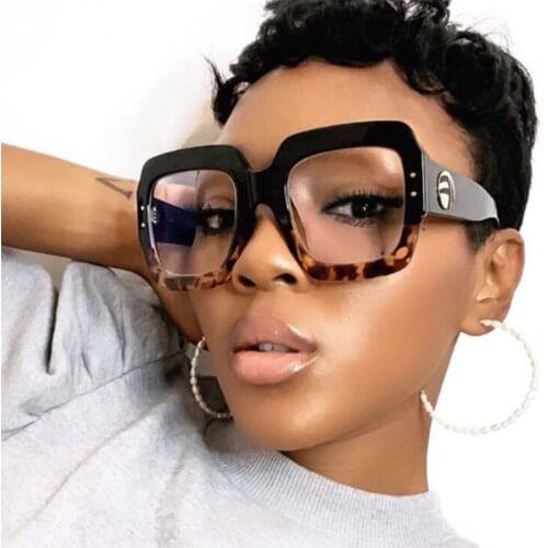 Blue light Glasses For Women Men Square Clear Lens Glasses Oversized Eyeglasses Frame Luxury Designer Black Leopard Glasses