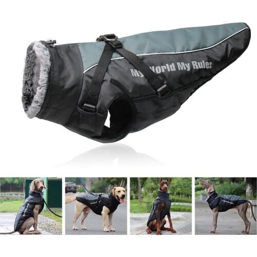 Dog Clothes Winter Warm Clothes For Large Dogs Waterproof Pet Vest Jacket With Detachable Harness Reflective Big Dog Clothing