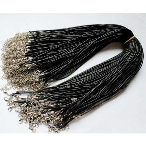 Wholesale 100pcs/lot 2mm Black Wax Leather Cord Necklace Rope 45cm Chain Lobster Clasp for DIY Jewelry making Accessories