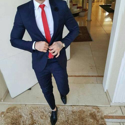 Peak Design Groom Tuxedo Classic Navy Blue Suits Men Wedding Suits Groomsmen Blazer Costume Homme Slim Fit Terno Masculino