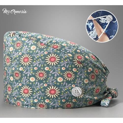 Durable nurse hat scrub caps surgical hats Cotton medical operating room Scrub Caps beauty veterinary Beautician hat with button