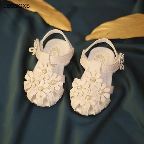 2021 Summer Girls' Breathable Sandals Velcro With Non Slip Soft Sole Baotou Girls' Princess Shoes Flowers Beach Toddler Sandals