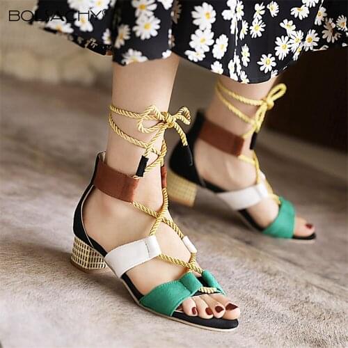 Sandals Women Lace-Up sandalias mujer 2021 Hemp Rope Gladiator High Heel Sandals Women Fashion Pumps Summer Shoes feminina 34-43