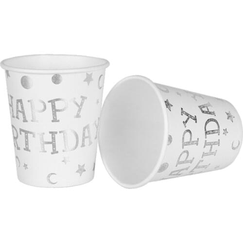 Silver Happy Birthday Series Disposable Tableware Gilding Paper Straws/Napkin/Cup/Plate For Home Kids Birthday Party Decoration