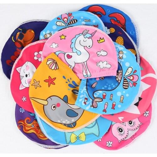 Cute Waterproof Swimming Caps Protect Ears Long Hair Sports Swim Pool Hat Cartoon Swimming Caps for Kids Elastic Printed Caps