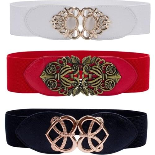 Vintage Wide Hook Elastic Waistbands For Dress Party Waistband Fashion Waist Belts Alloy Buckle Stretchy Cummerbands For Women