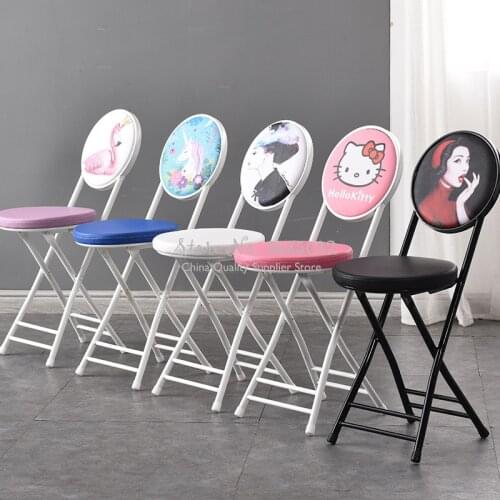Vintage Portable Folding Chair Home Dining Chairs Modern Simple Back Chair Fashion Round Stool Computer Stools