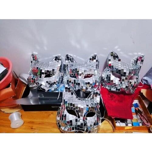 Fox Mirror Mask Silver Disco Glitter Mirror Ball Masquerade Ball Fancy Dress