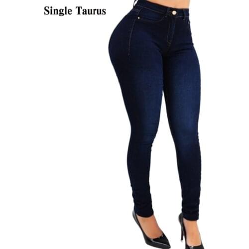 Womans High Waist Jeans High Waist Streetwear Casual Push Up Elasticity Slim Shaping Jeans Blue Denim Pants Spandex Trousers